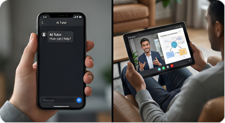 AI Tutor live session with lesson progress and quiz panel