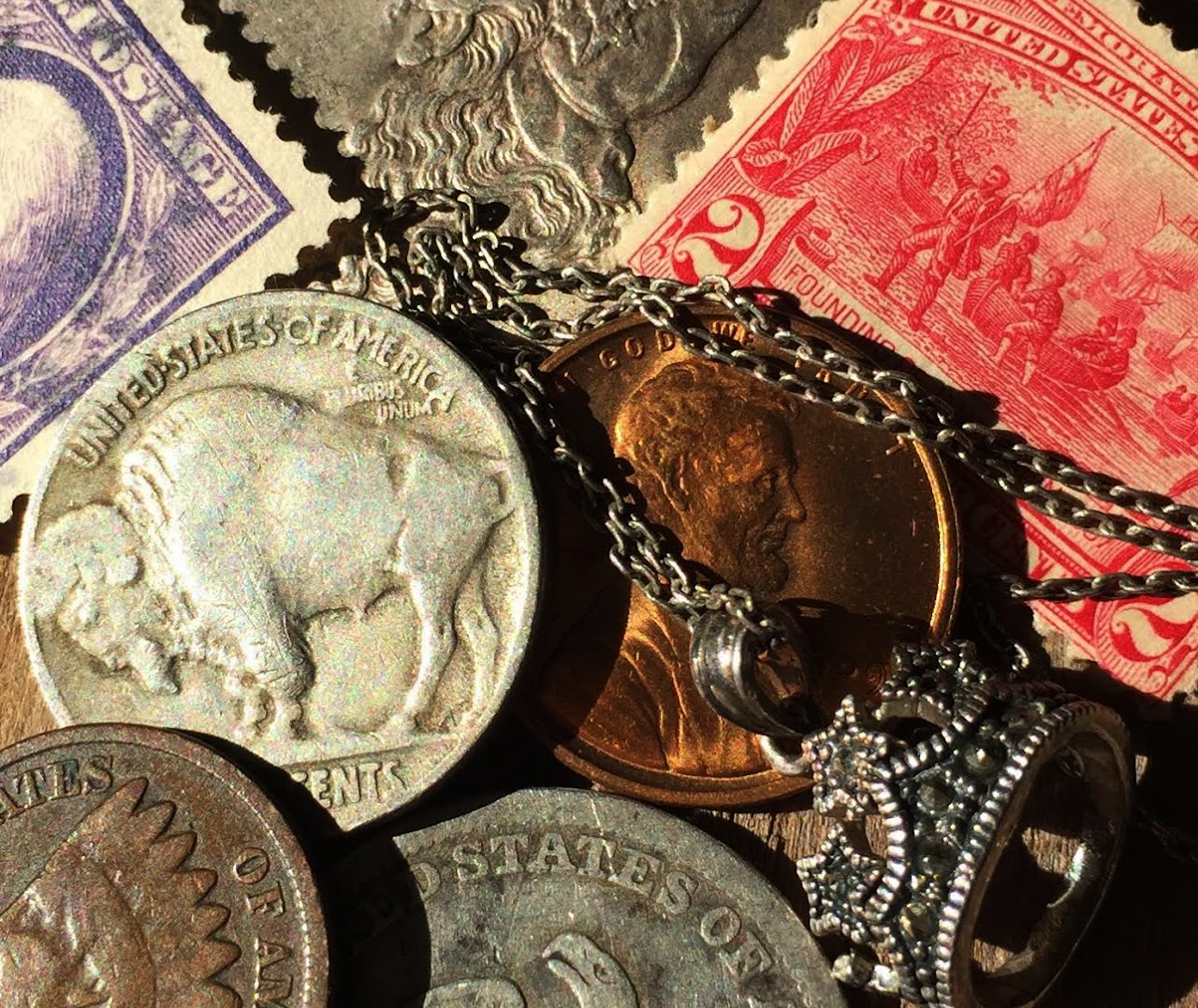 Collectible coins, stamps and design objects searched visually